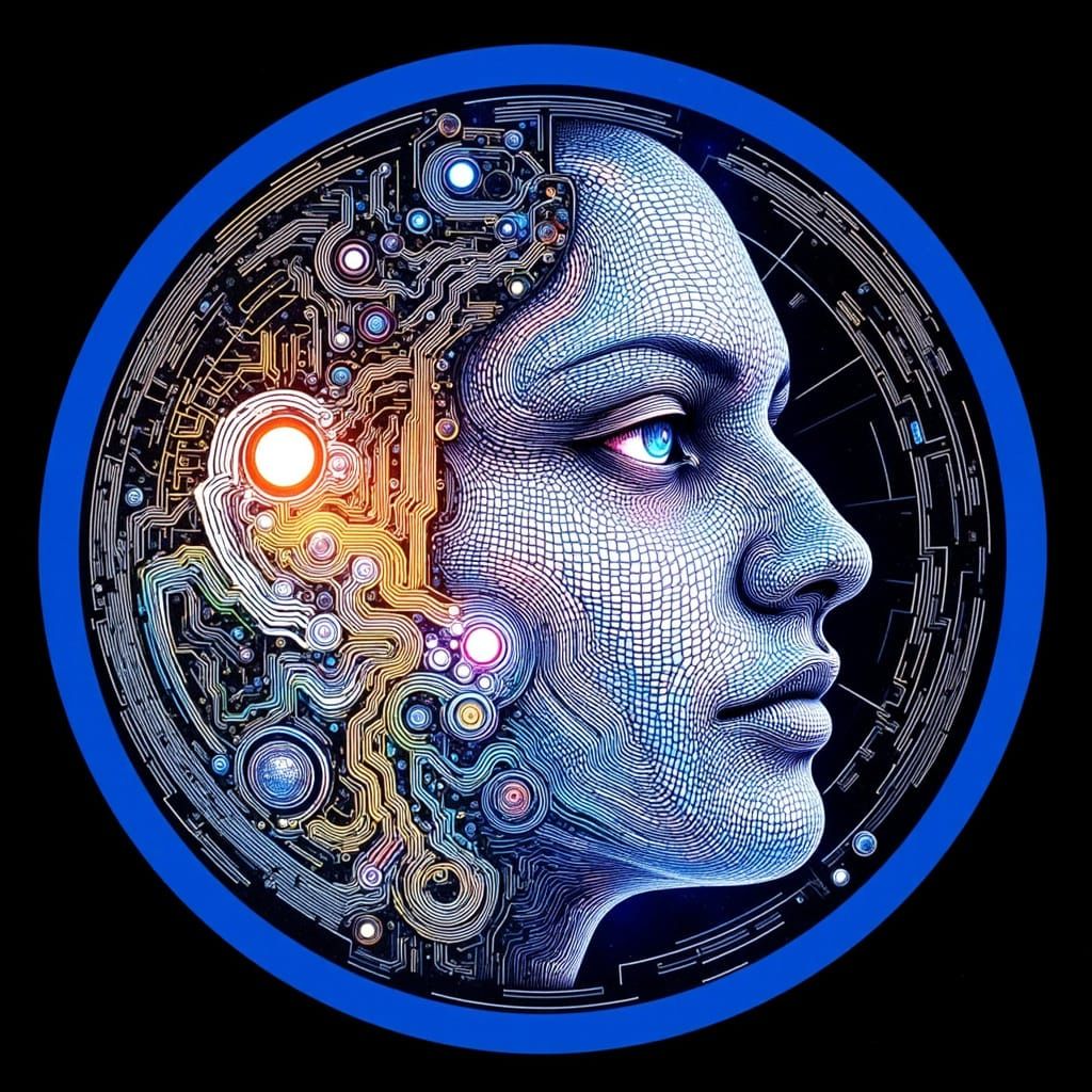 Holographic Electronic Face with Metallic Designs and Dynami...