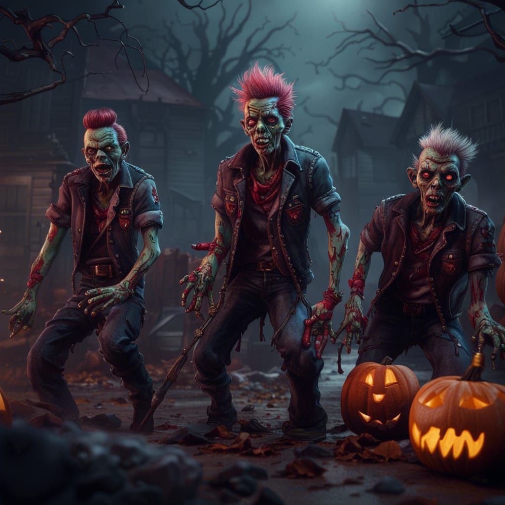 Halloween Rockabilly Zombies in Detailed Matte Painting