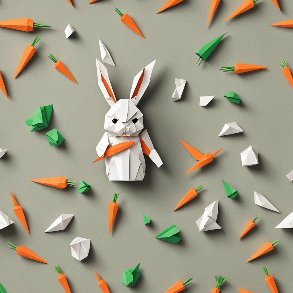 Origami Bunny with Carrot Papercraft