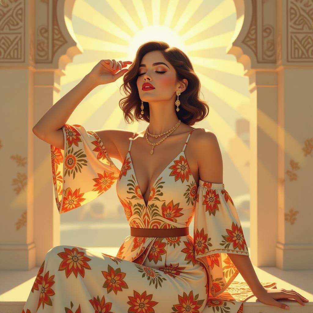 Art Deco Woman Basking in Sunshine Rays