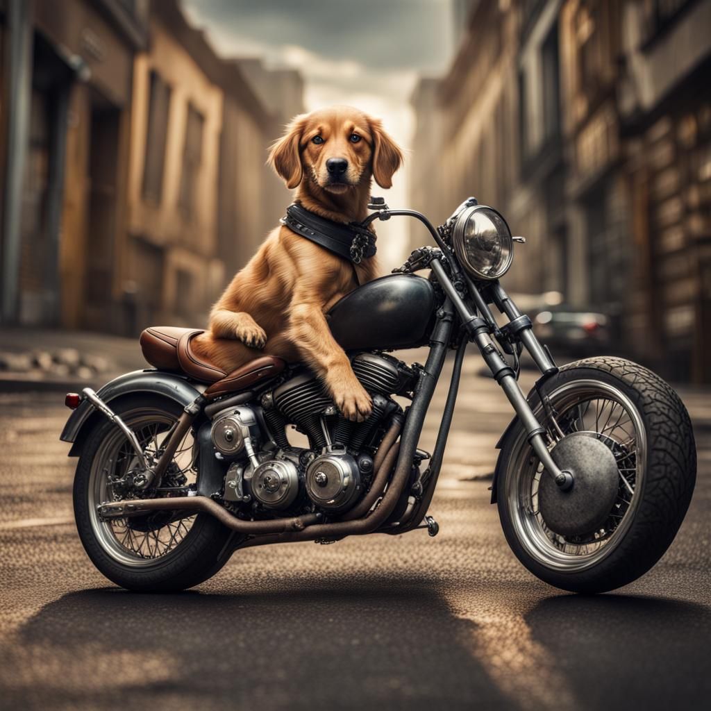 Dog Rides Motorcycle: Hyperrealistic Cinematic Image