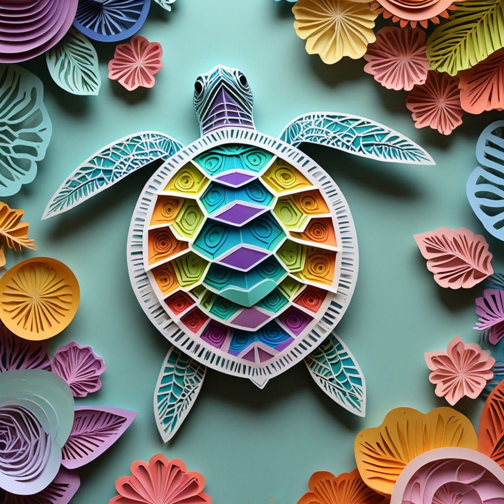 Vibrant Kirigami Sea Turtle Masterpiece