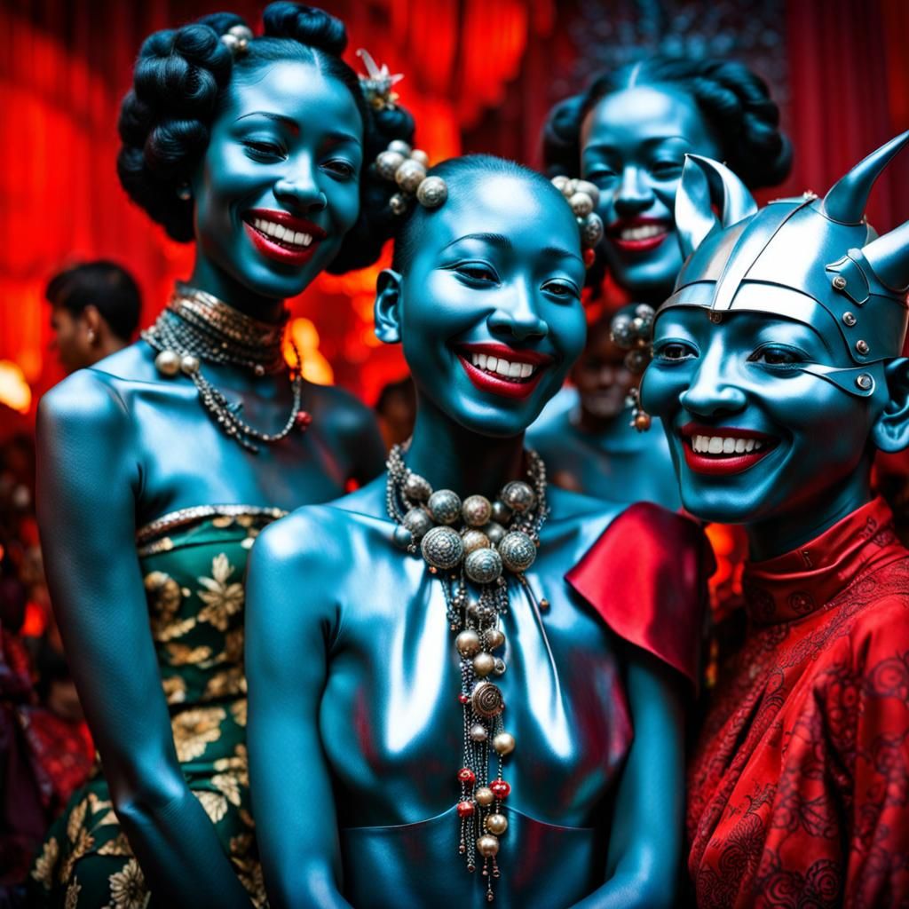 Surreal Restaurant Scene with Exotic Aliens