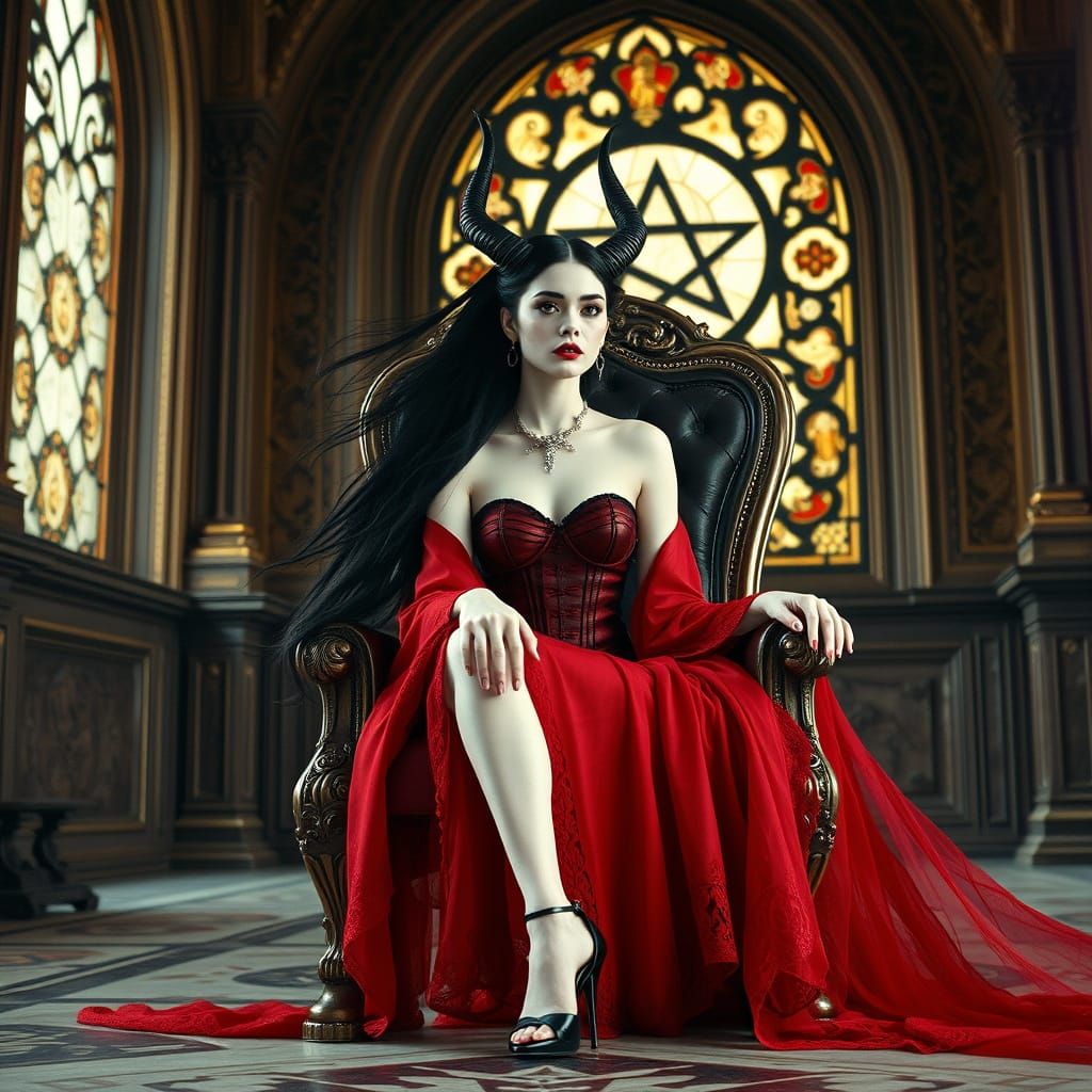 Gothic Goddess on Throne in Baroque Hall