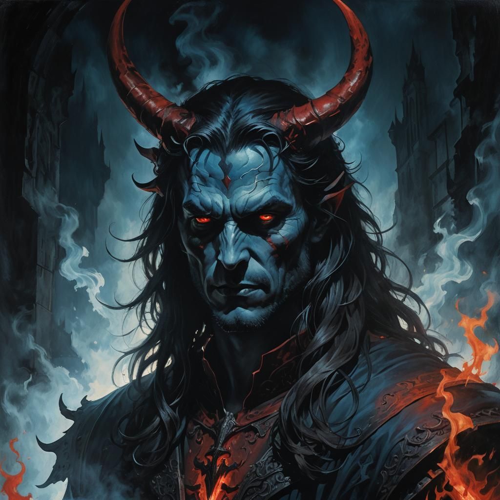 Ominous Shadow of Half-Devil Face in Dark Fantasy Art