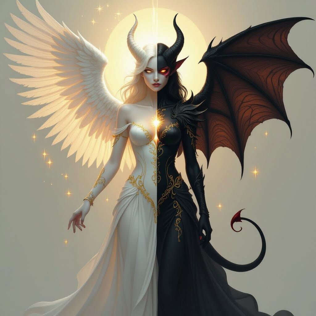 Angel and Demon Hybrid in Digital Art Style