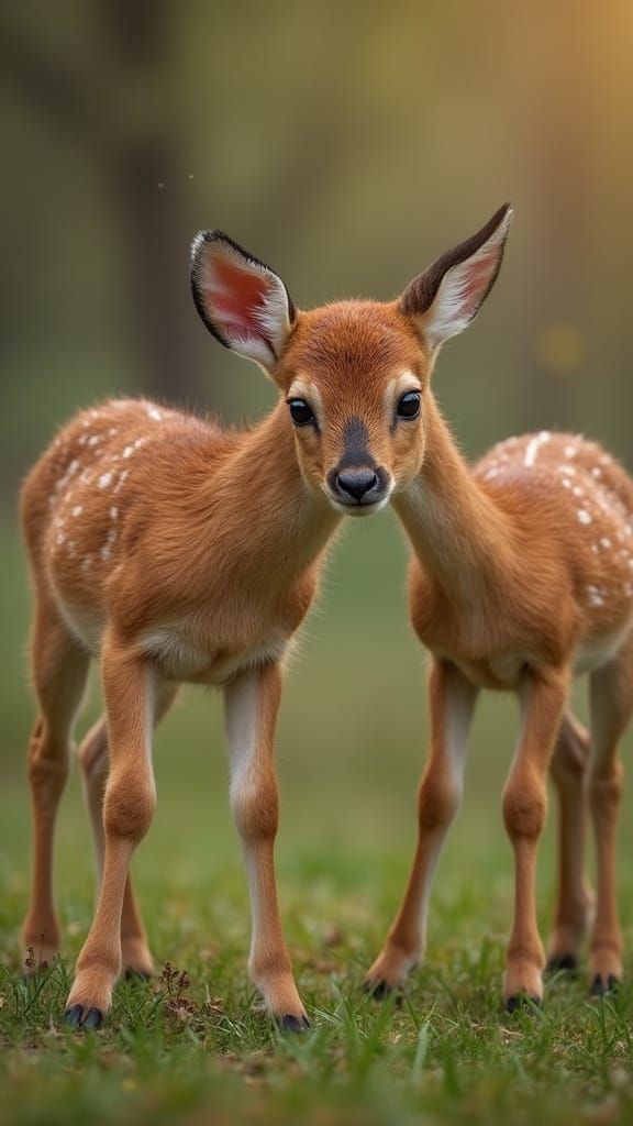 Mythical Faun Admires Young Deer in Enchanting Forest