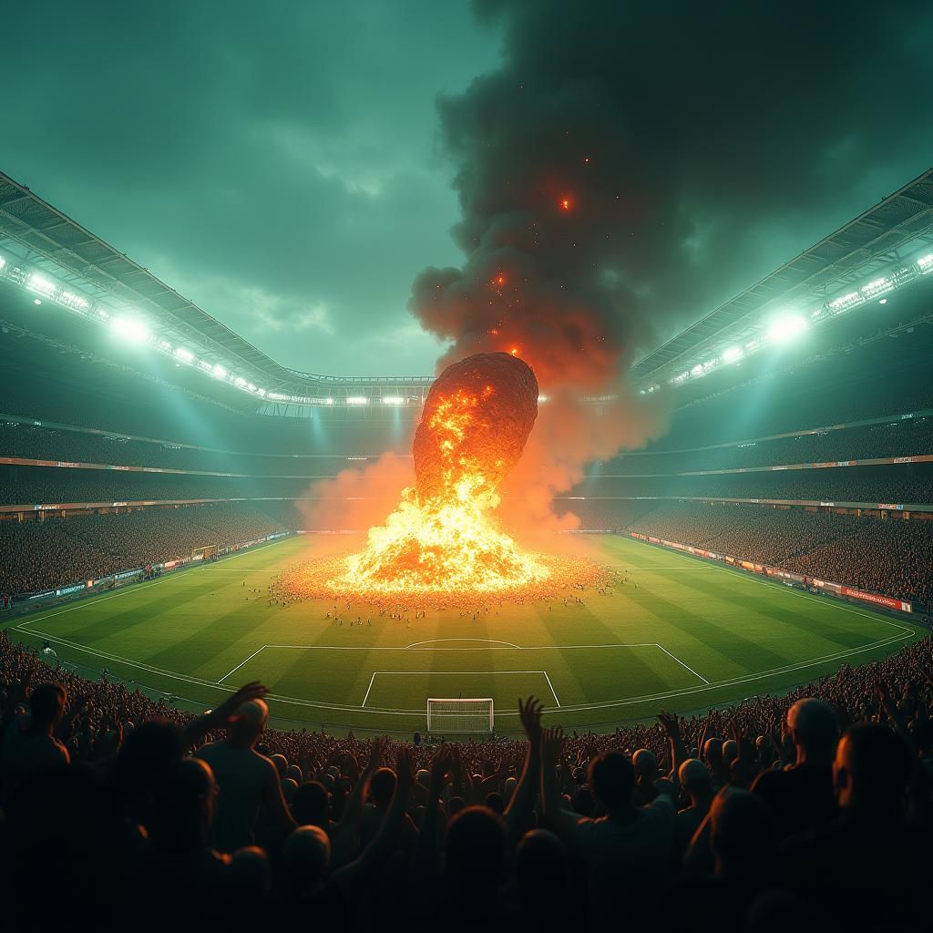 Meteor Strike at Football Stadium in Hyper-Realistic Style