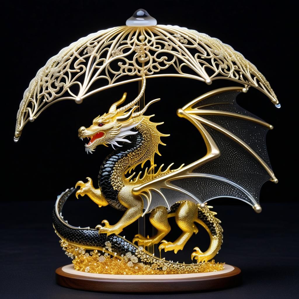 Porcelain Dragon with Crystal Umbrella in String Art