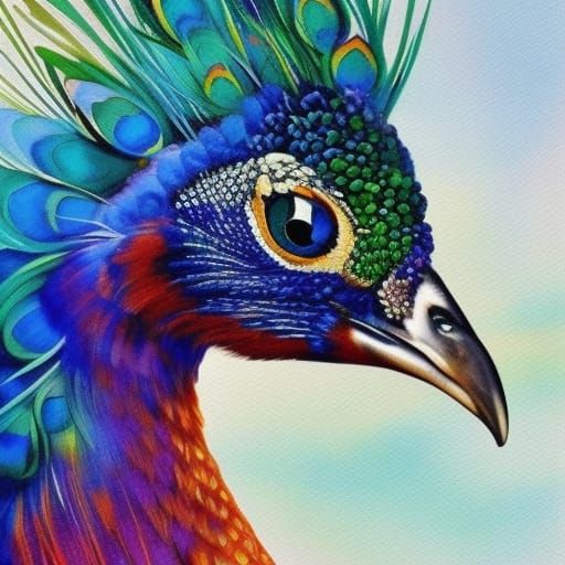 Iridescent Peacock Watercolor Painting with Wet-on-Wet Techn...