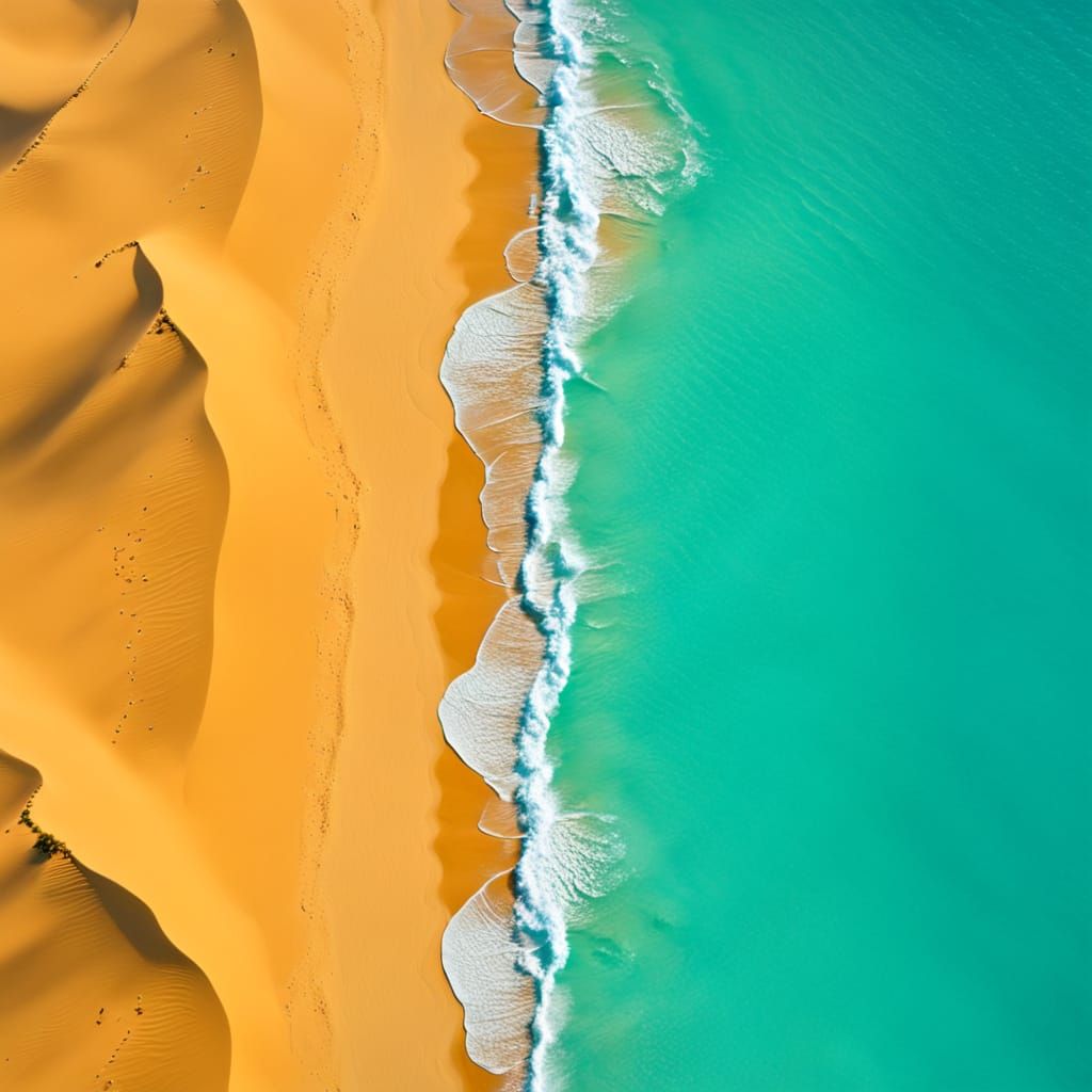 Split Screen Desert Dunes Meet Caribbean Sea