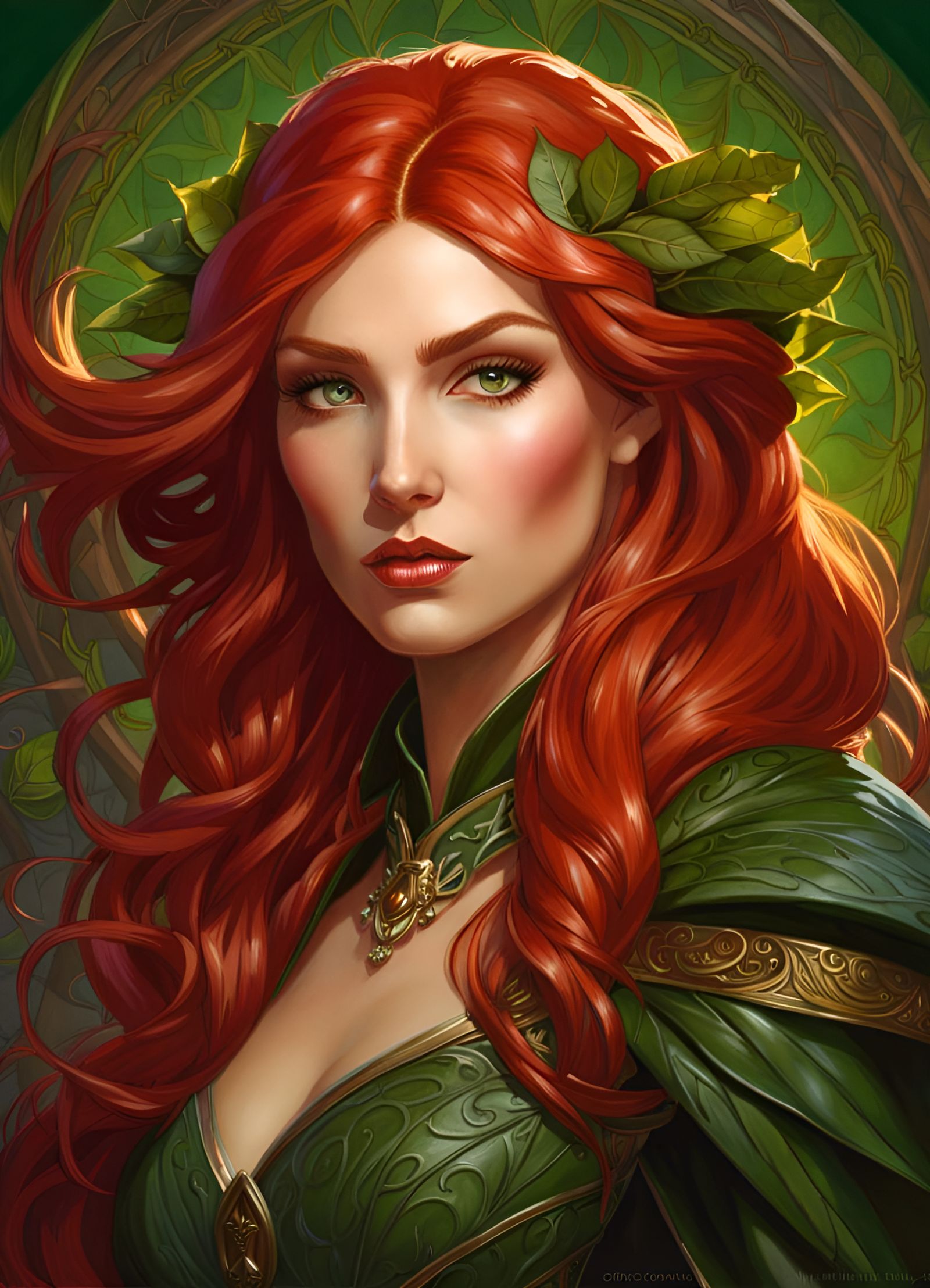 Elven Hedge Witch Portrait in Art Nouveau Style