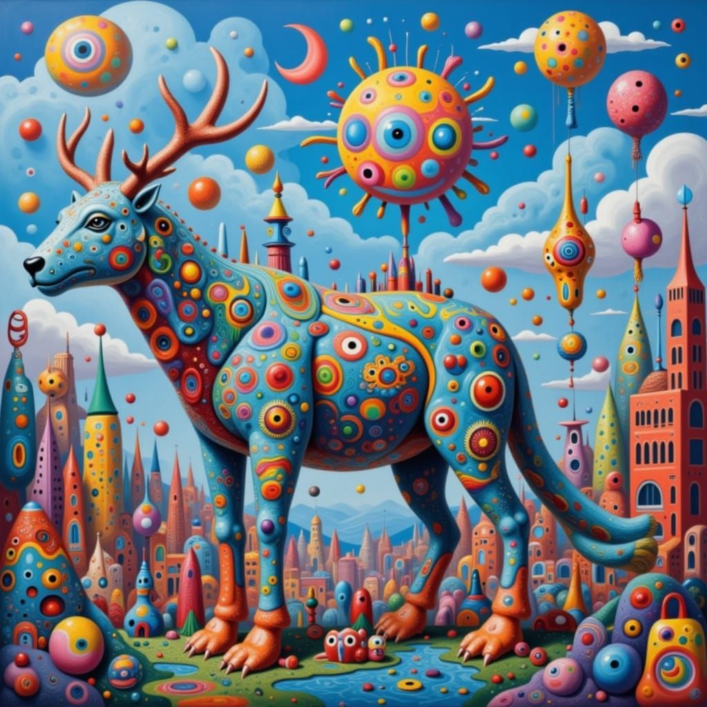 Funky Surreal Creature in Colorful Mists