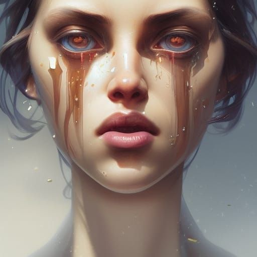 Detailed Crying Eye Portrait in Art Nouveau Style