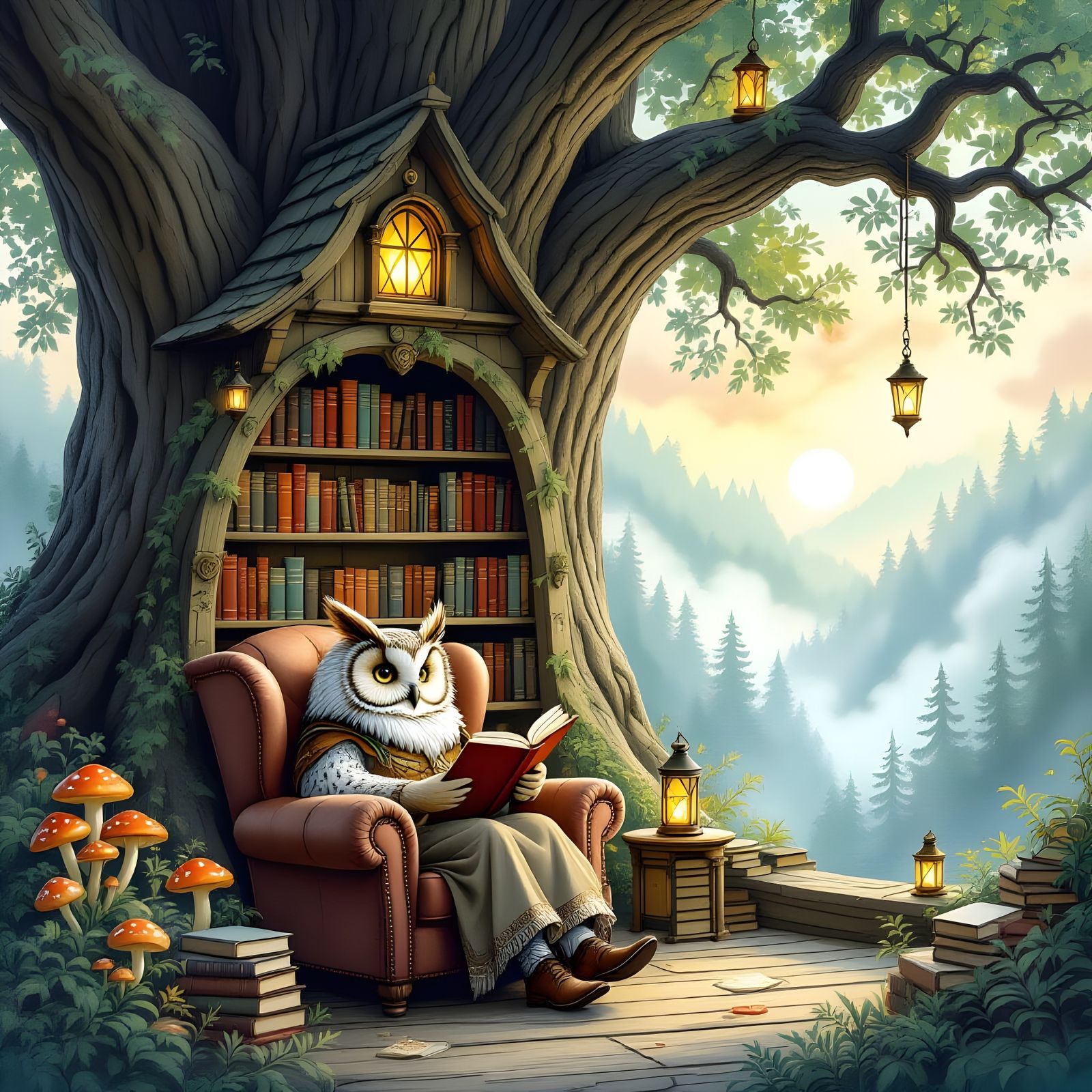 Ancient Treehouse Sanctuary for Owl Librarian