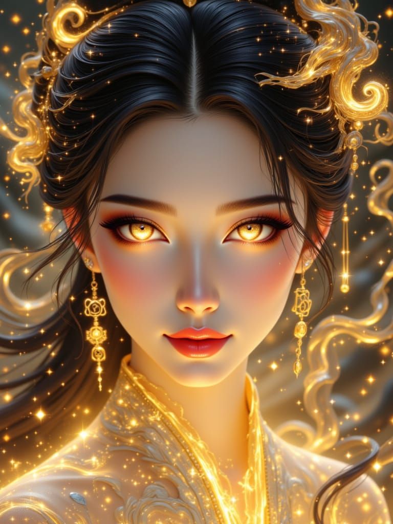 Chinese Goddess Portrait in Watercolor Oil Blend