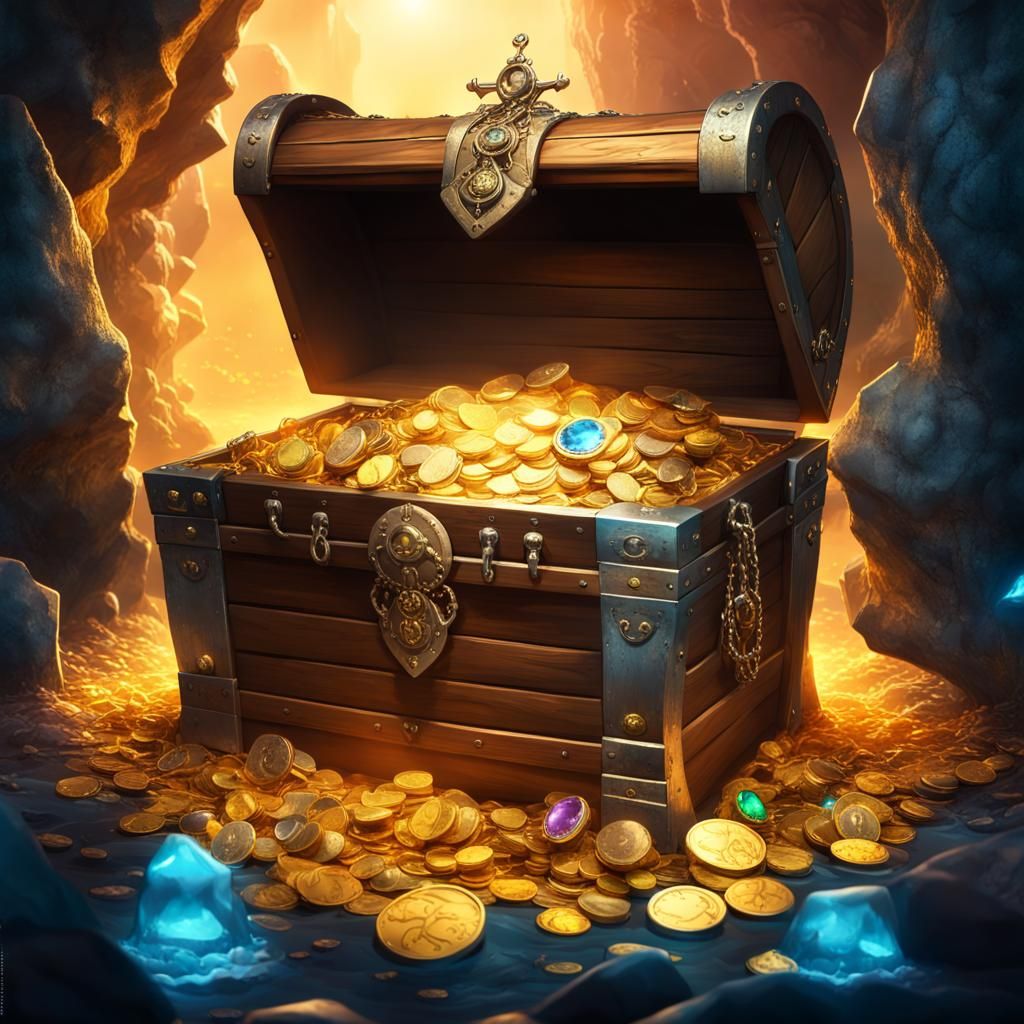 Shining Pirate Treasure Cave with Gold Coins