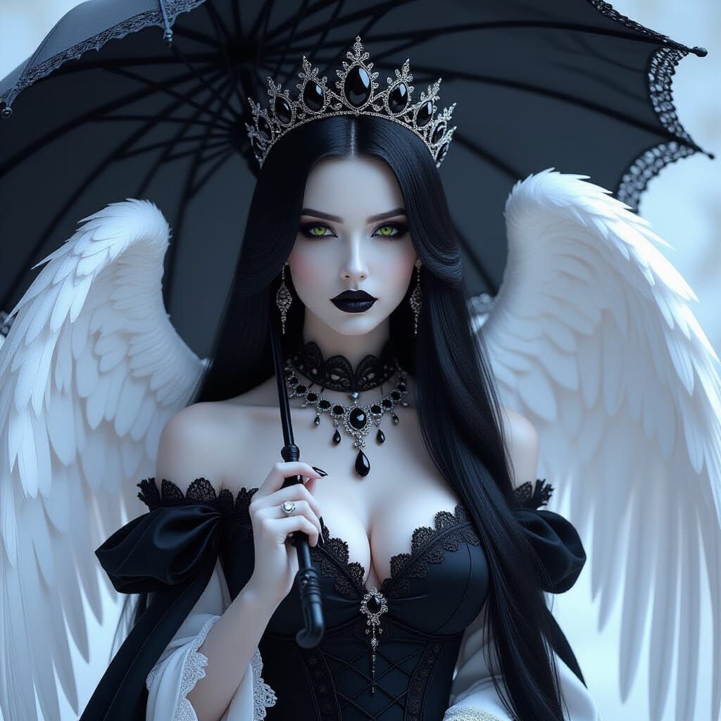 Gothic Angel with Black Onyx Crown