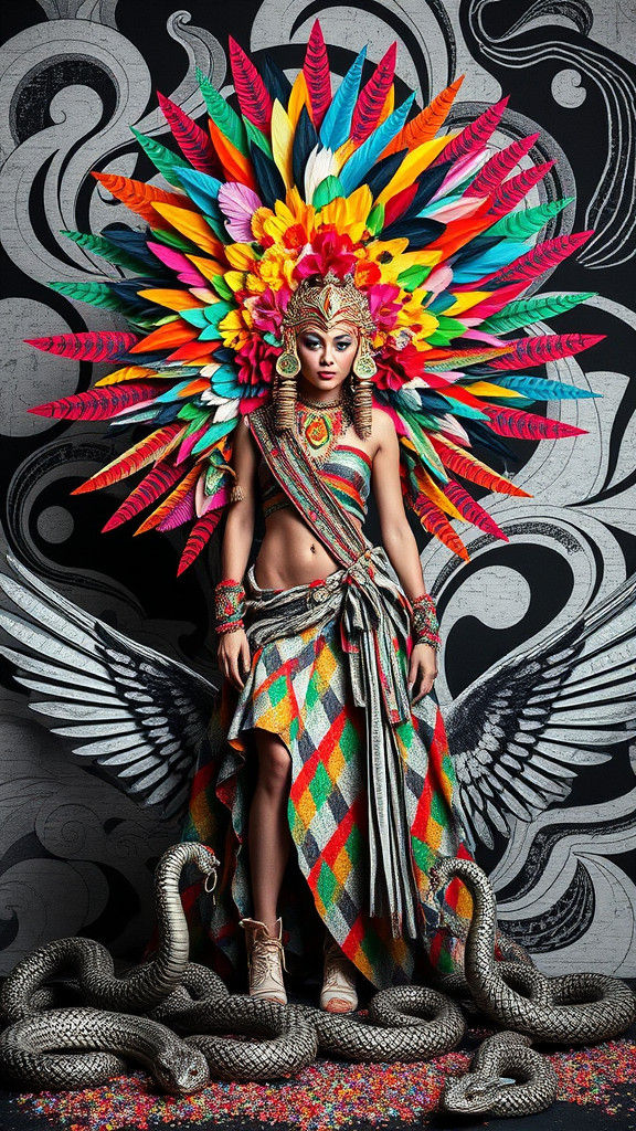 Quetzalcoatl-Inspired Figure in Surrealist Collage Style