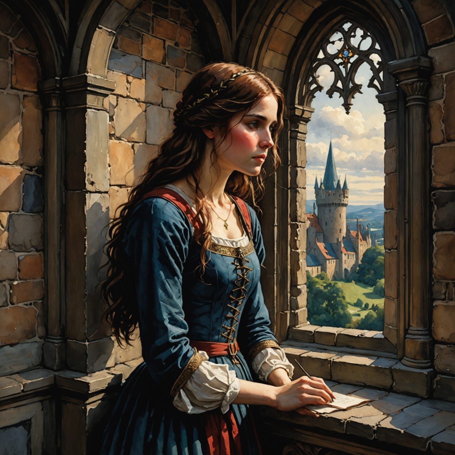 Ethereal Castle Maiden in Soft Watercolor