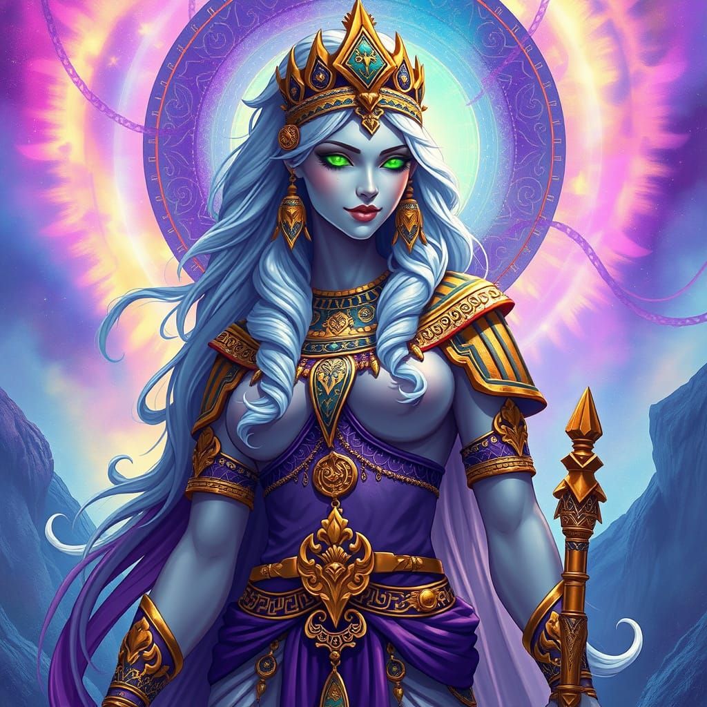 Ethereal Warrior Goddess in Ancient Mesopotamian Regalia