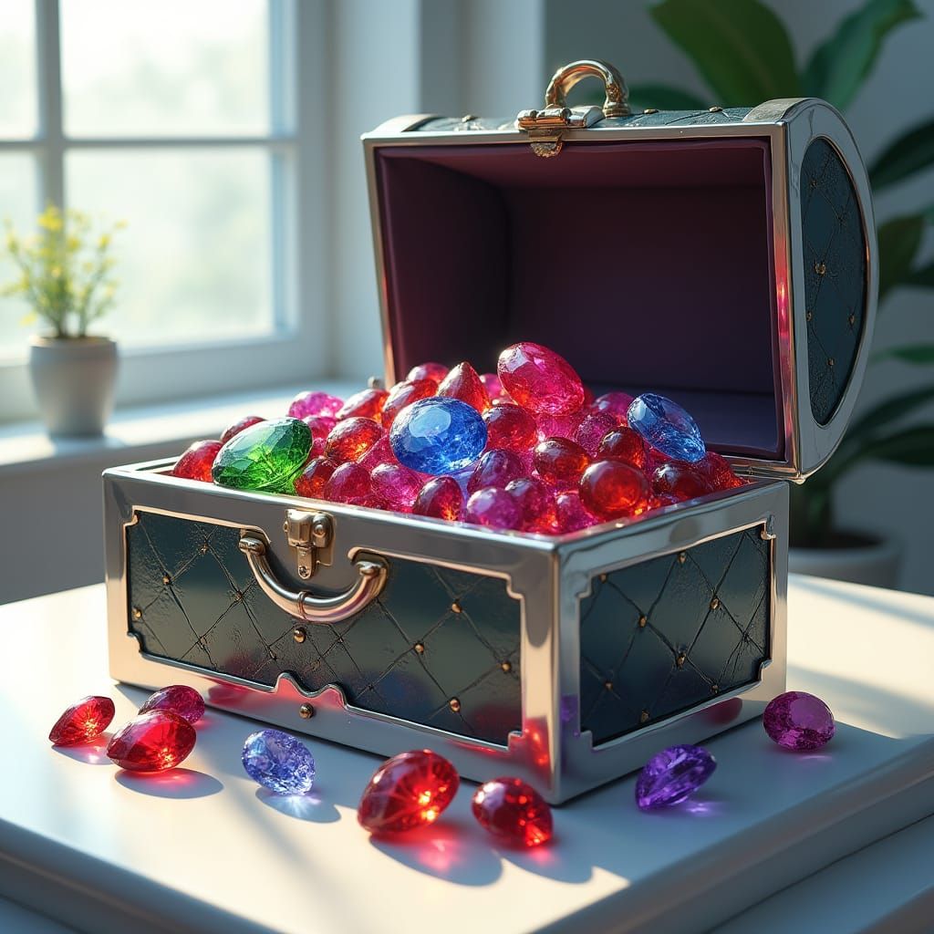 Gemstone Treasure Chest in Art Nouveau Style