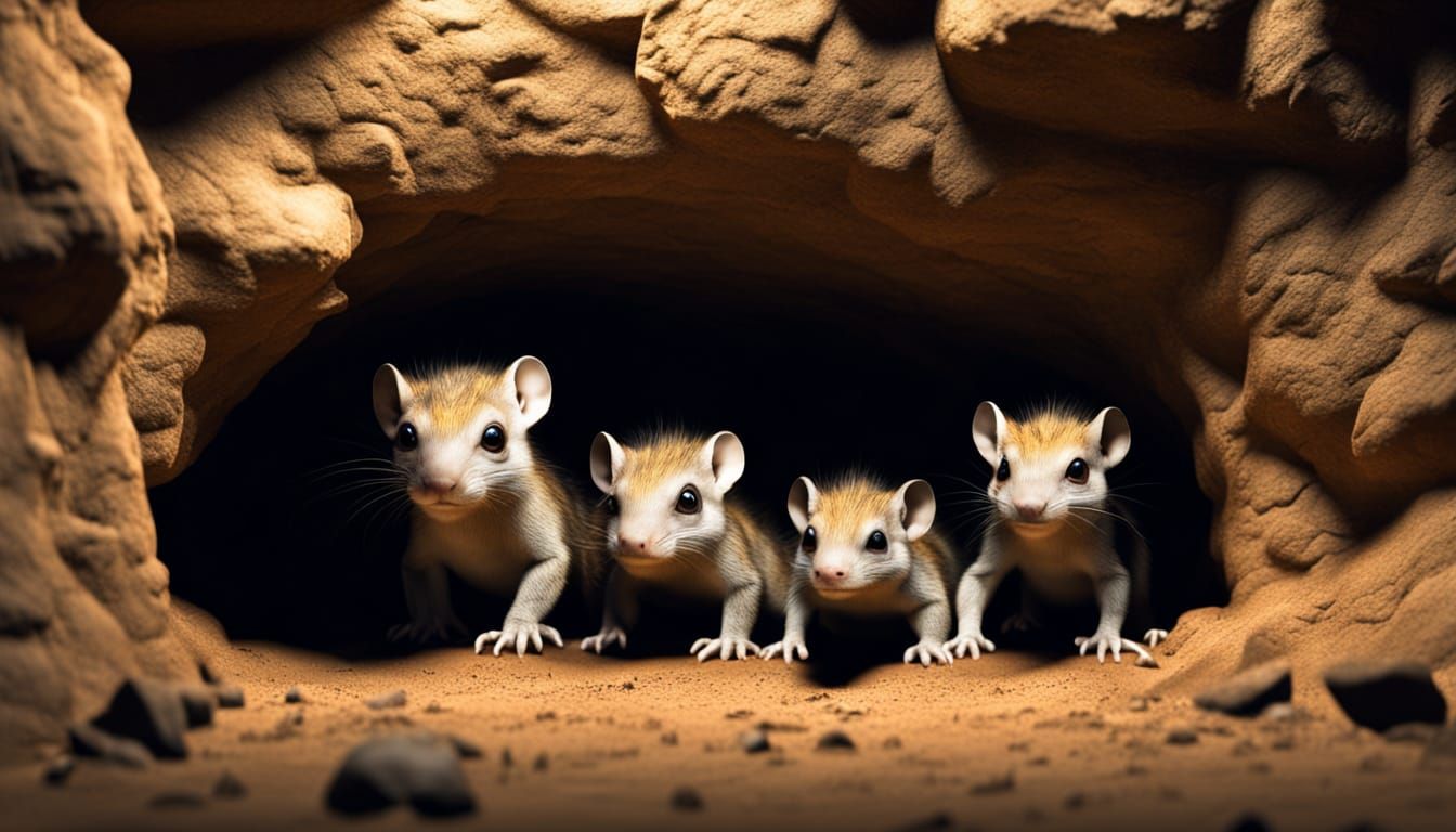 Jurassic Mammals Hide from Dinosaurs: Photorealistic Scene