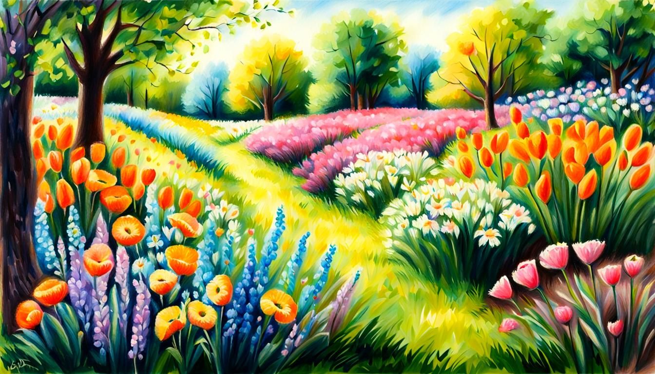 Pastel Drawing of Spring Flowers