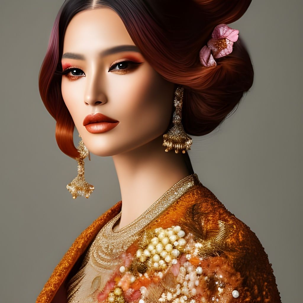 Glamorous Female Portrait with Floral Hair in Expressionism