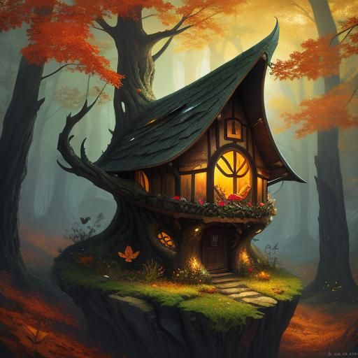Hyperrealistic Autumn Pixie Home Concept Art