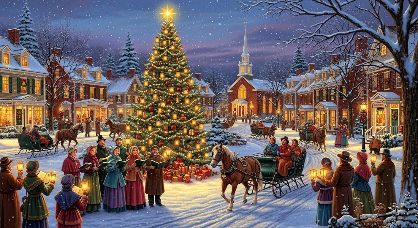 Enchanting Christmas Village Scene in Winter