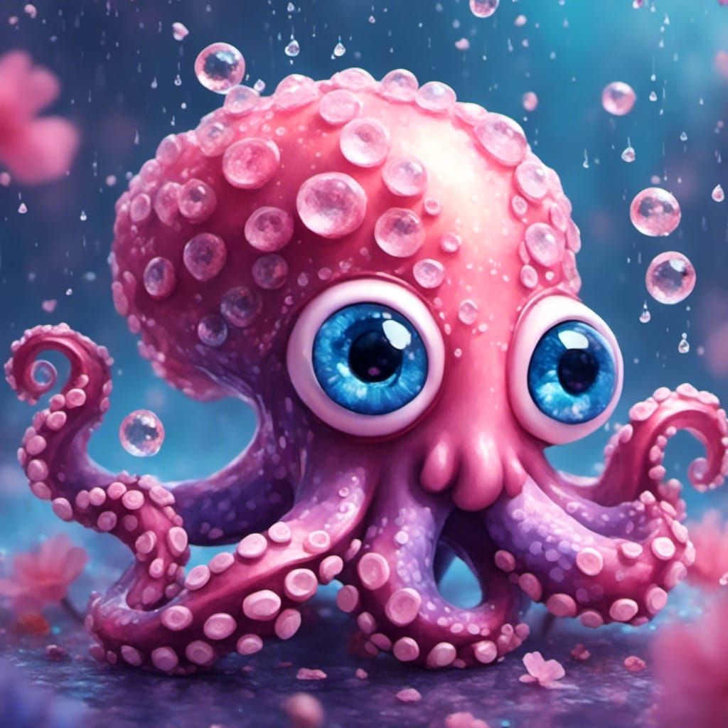 Adorable Octopus Blowing Kisses in Pastel Art