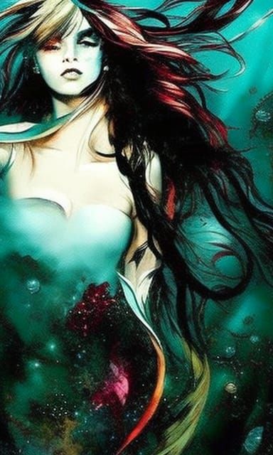 Sad Mermaid Fusion in Art Nouveau Style