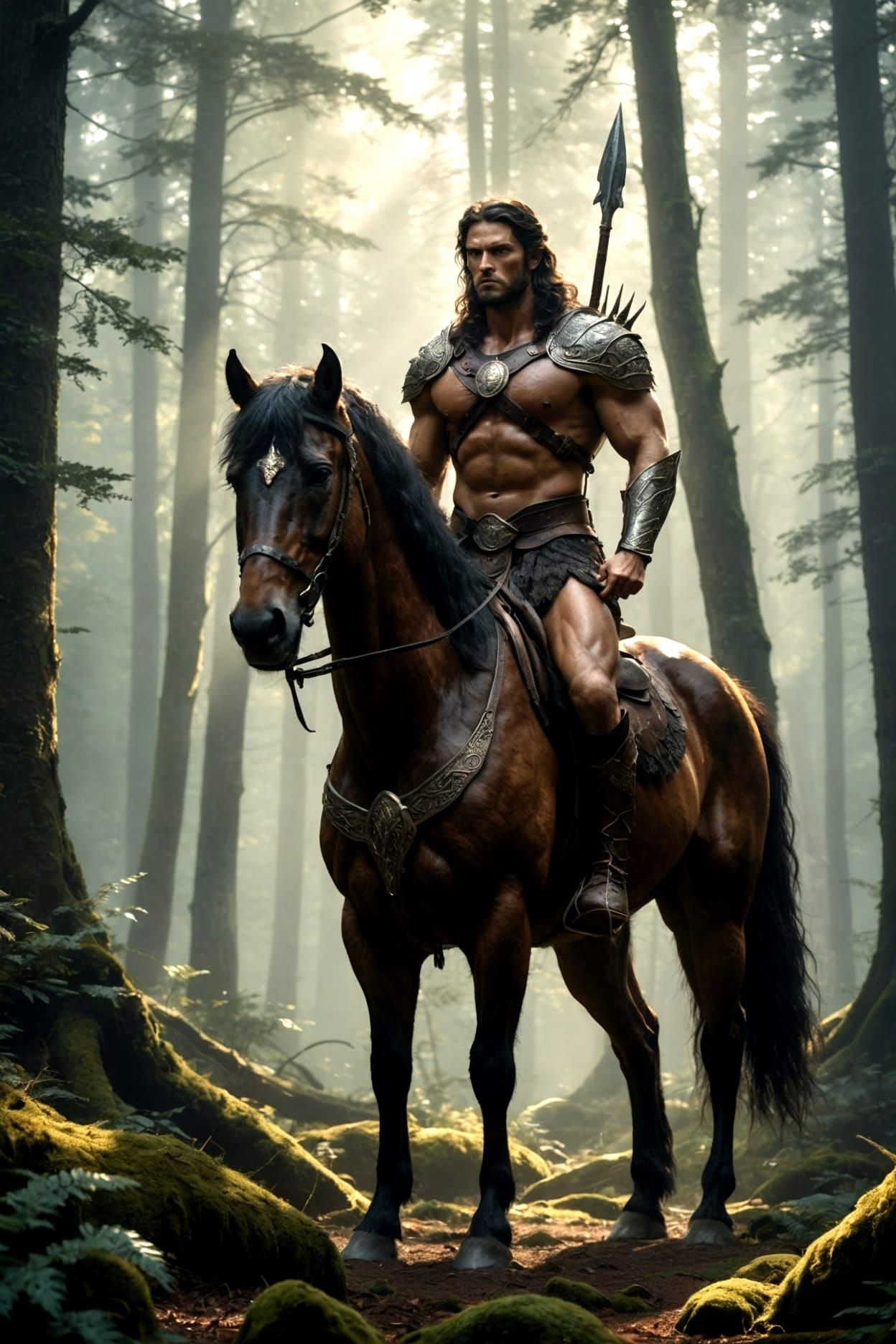Majestic Centaur in Misty Ancient Forest