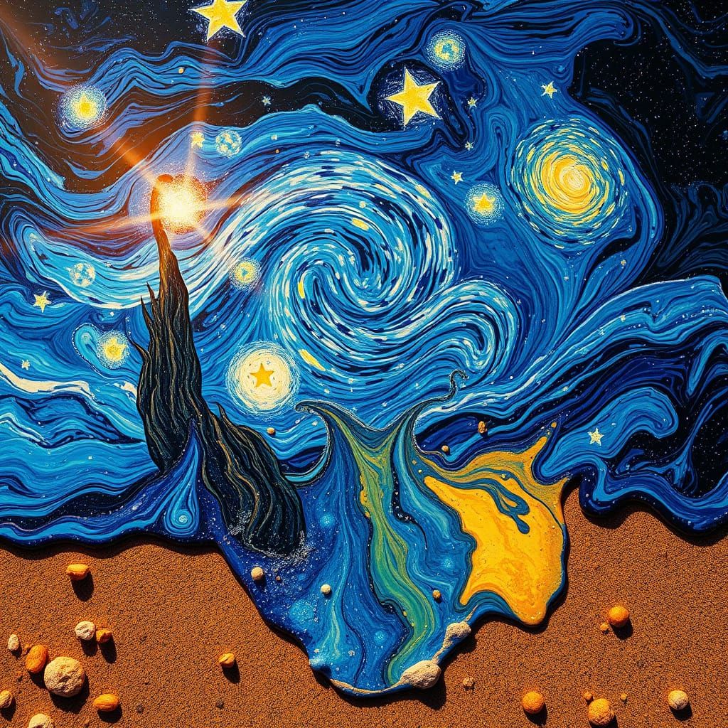 Cosmic Dreamscape in Spilled Paint, as Impasto Art