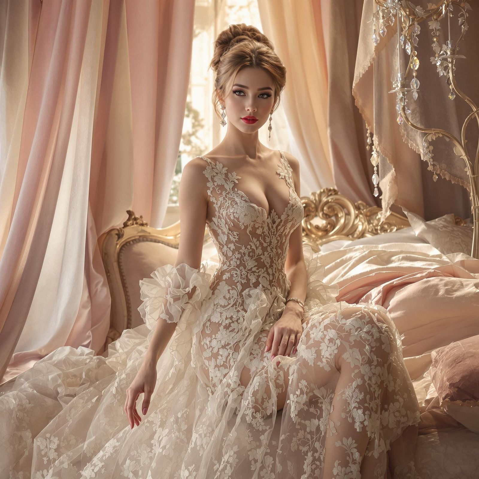 Elegant Fantasy Figure in Delicate Lace Attire