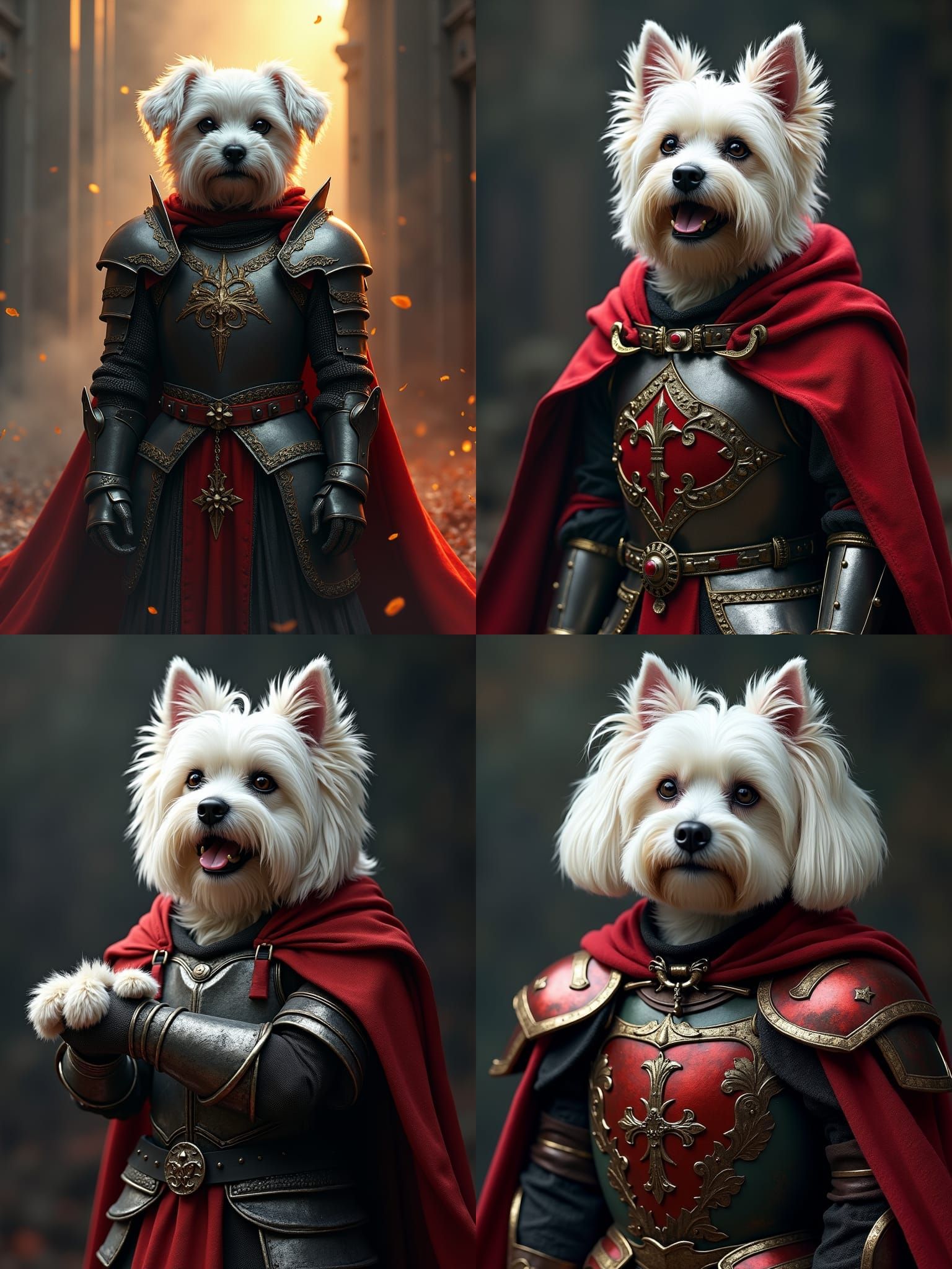 Armored Maltese Shih Tzu Dog, Dark Fantasy Art