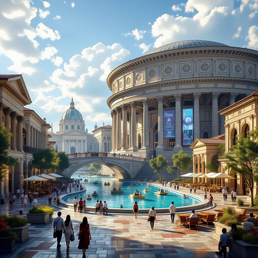 Hyperrealistic Roman-Inspired Futuristic Cityscape