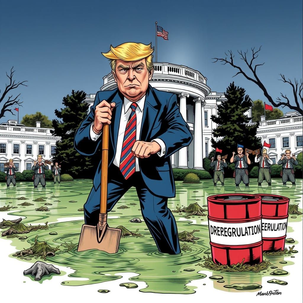 Trump Builds Toxic Swamp Around White House in Satirical Car...