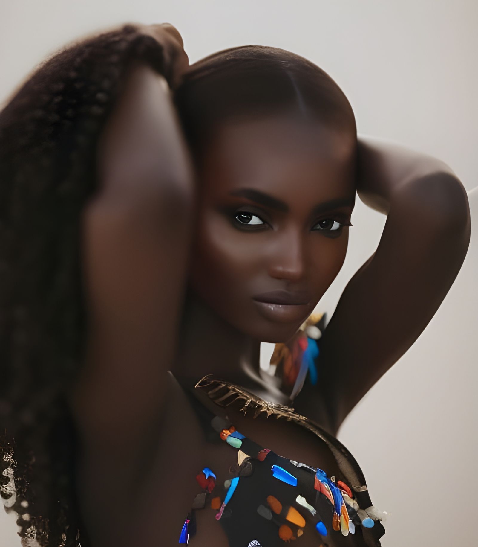 Funky Black Girl Slurping Spaghetti: Digital Art Portrait