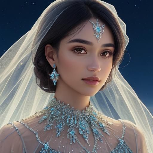 Woman in Glass Dress with Night Sky Background