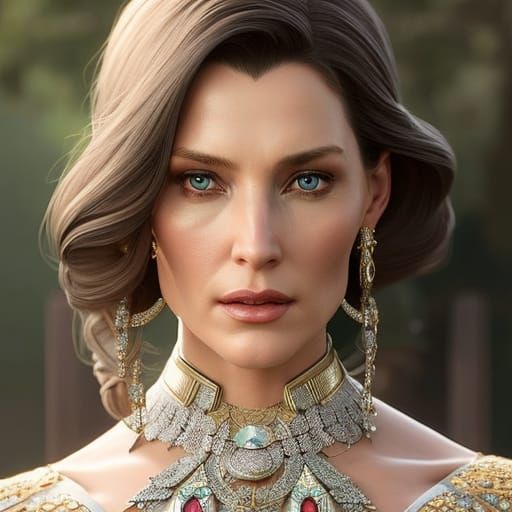 Regal Noble Lady in Ornate Armour