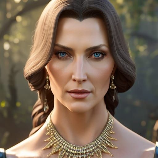 Regal Woman in Ornate Armor: Art Nouveau Portrait