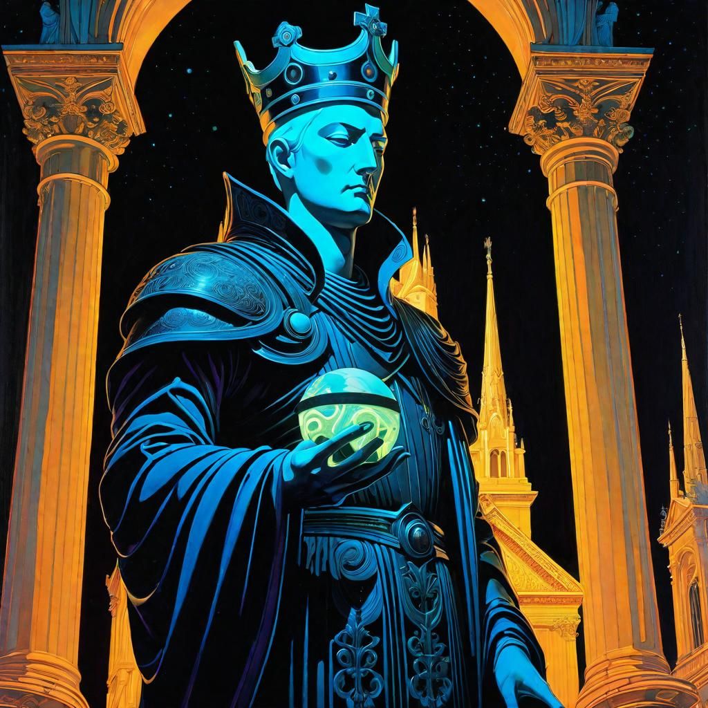 Ethereal UV Painting of a Medieval King