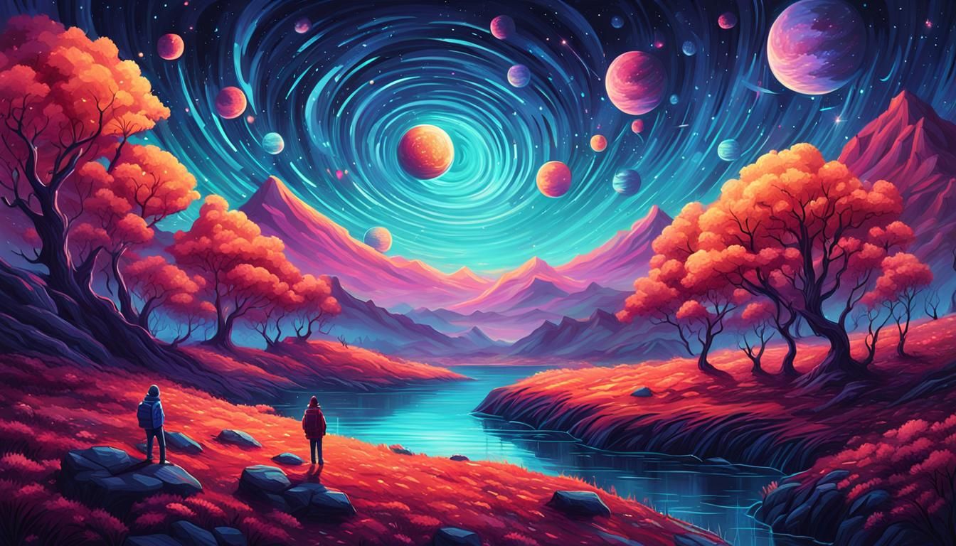 Plaid Cosmic Landscape, Digital Art