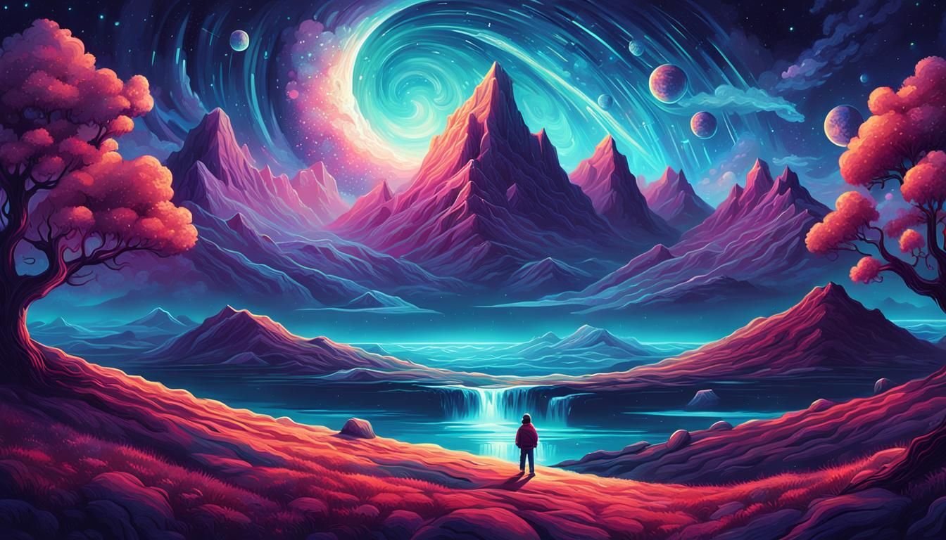 Plaid Cosmic Landscape in Digital Art Style