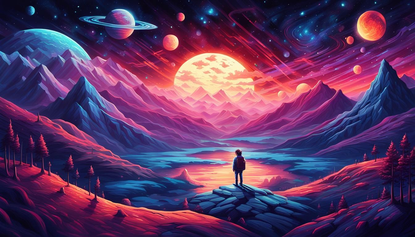 Plaid Cosmic Landscape in Digital Art Style