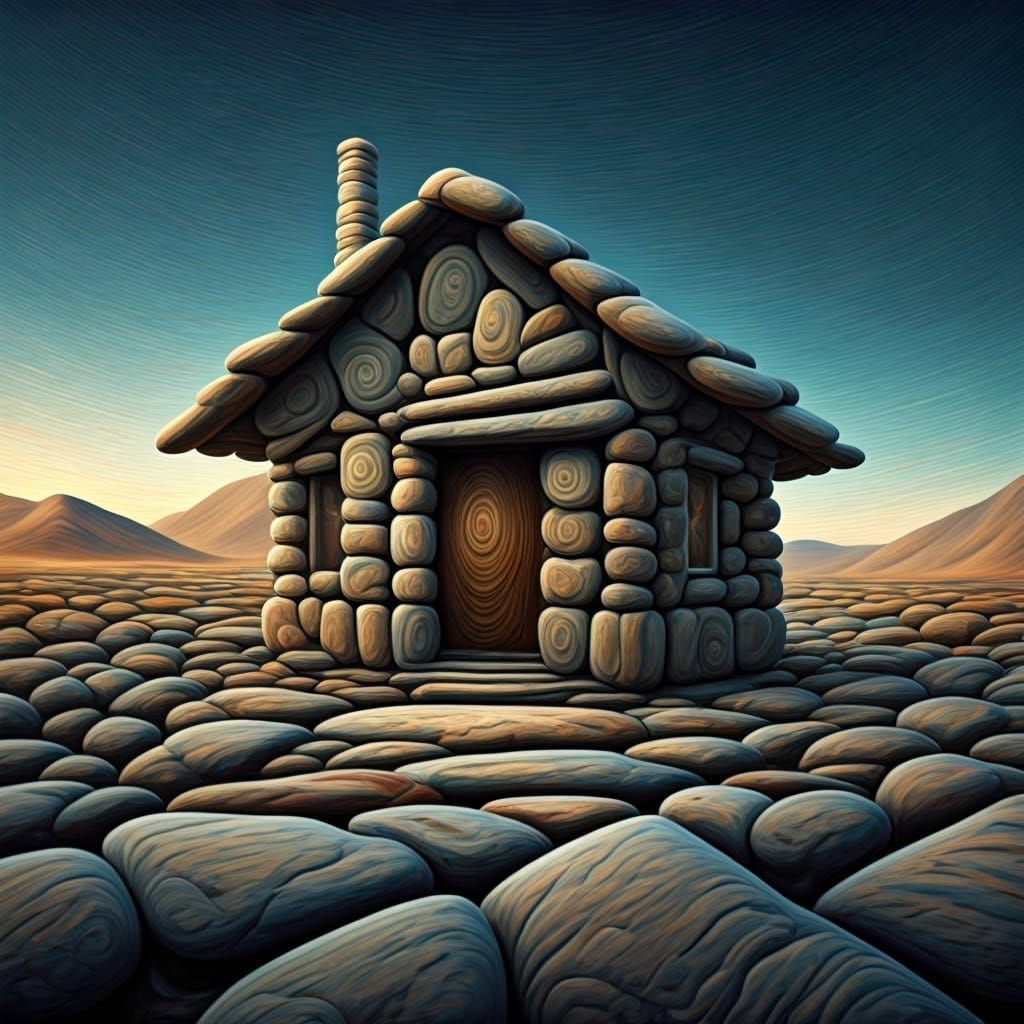 Abstract Pebble House in Earthy, Vibrant Colors