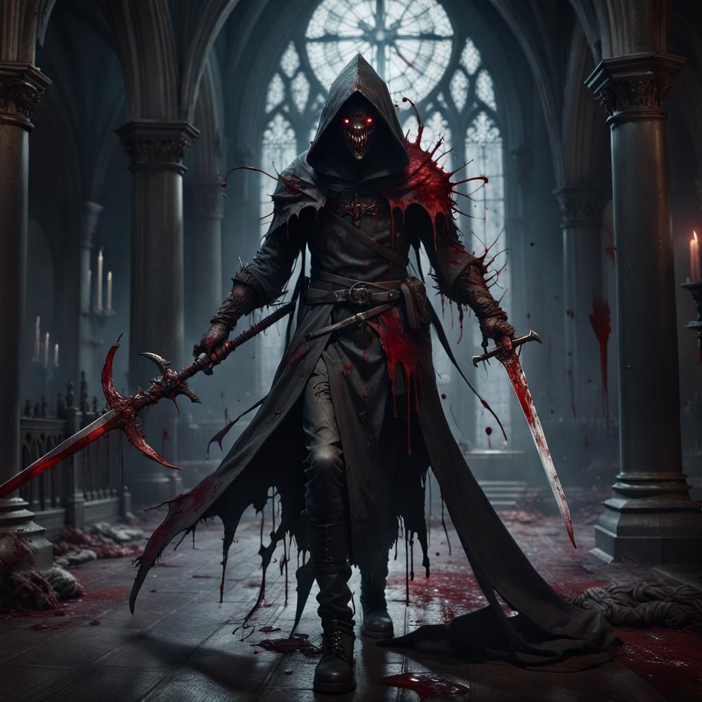 Gothic Sword Fight: Man vs. Demonic Figure