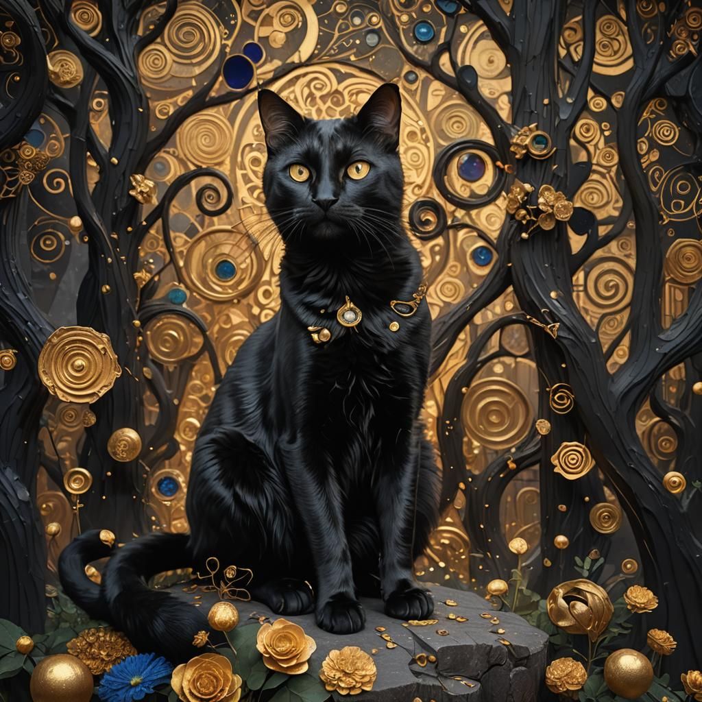 Black Cat and Owner in Klimt Style